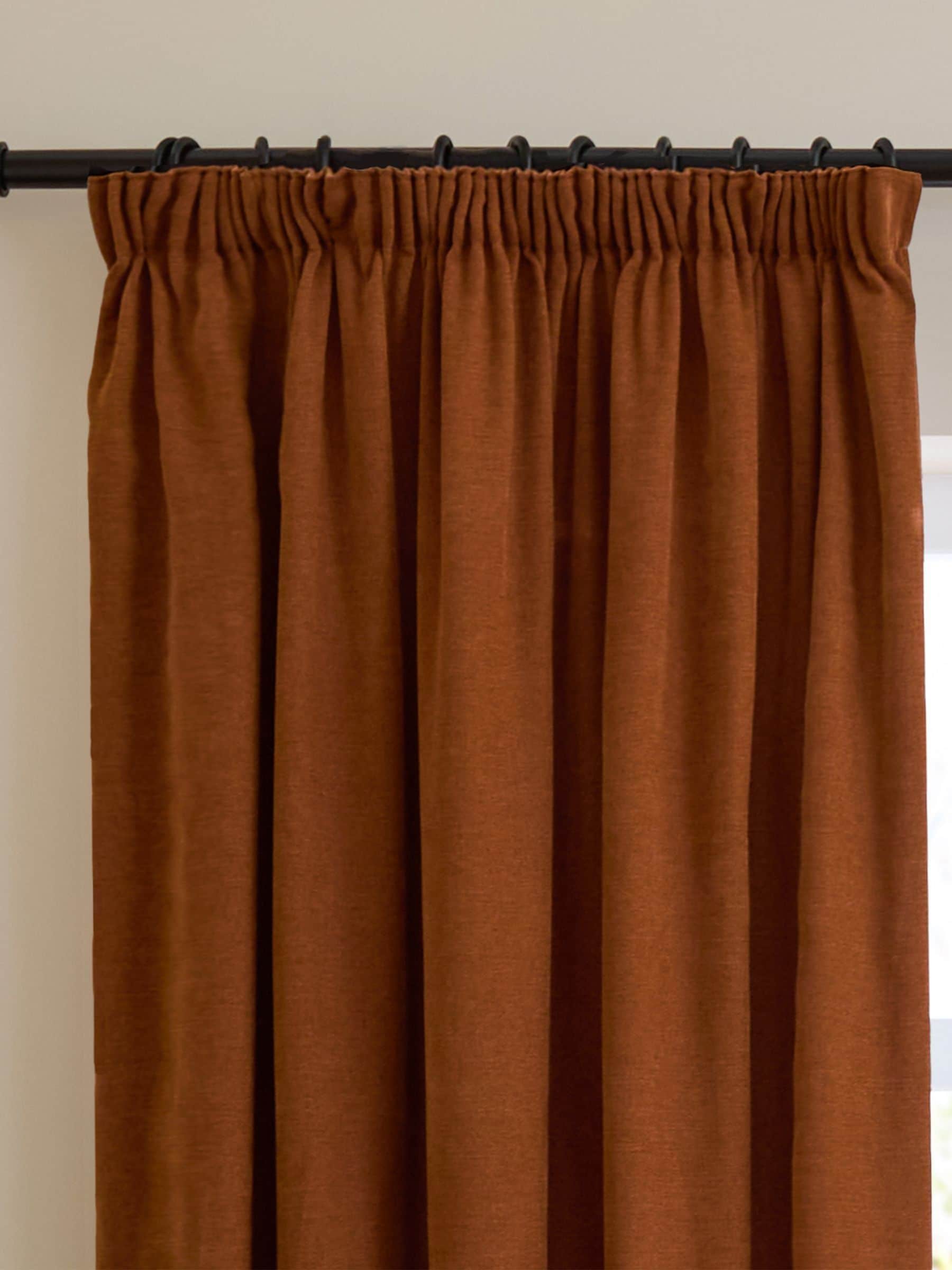 Furn Rust Lightweight Chenille Pencil Pleat Blackout Curtains