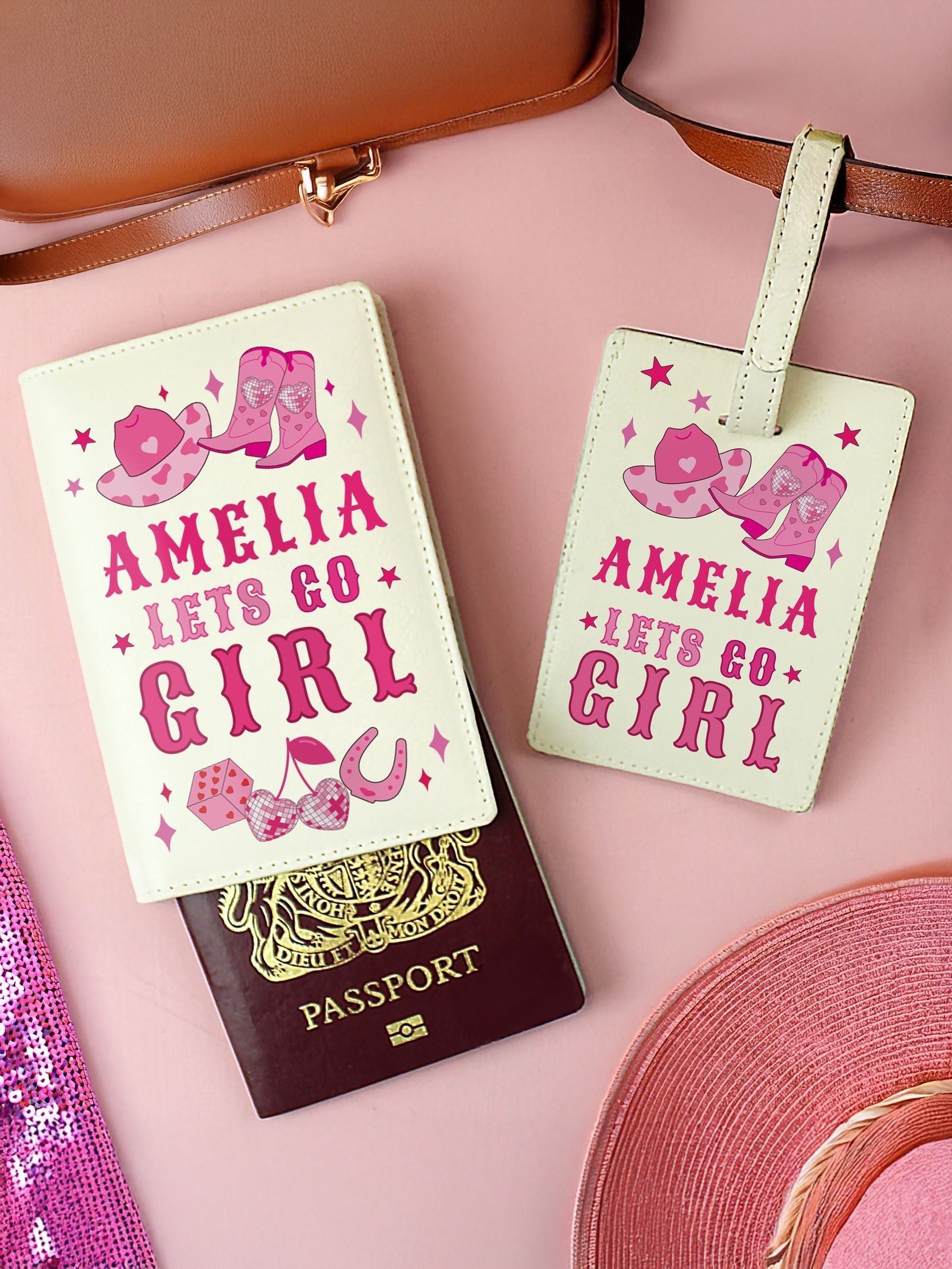 PMC cowgirl personalised travel set, UK version