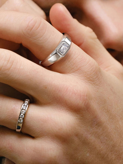 Next The Diamond Store White Men's 0.50ct Emerald Cut Lab Diamond Signet Ring in 9K White Gold- Buy online at McGrocer