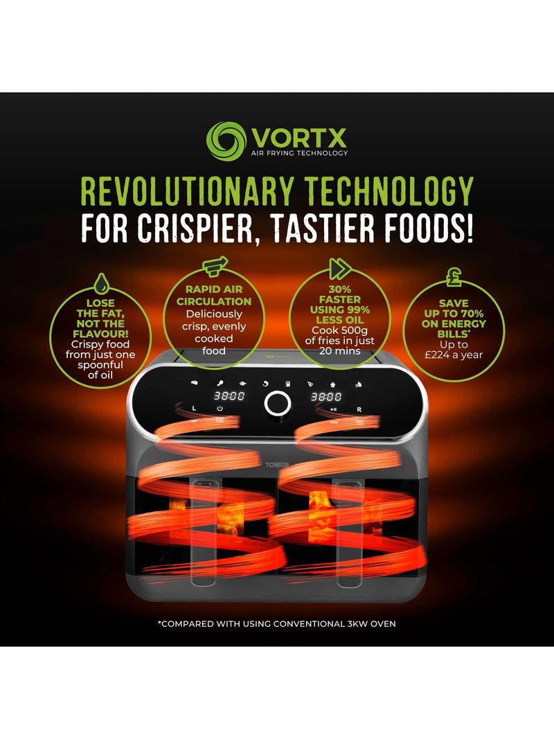 Tower Elite dual basket air fryer 8L, imported from the UK
