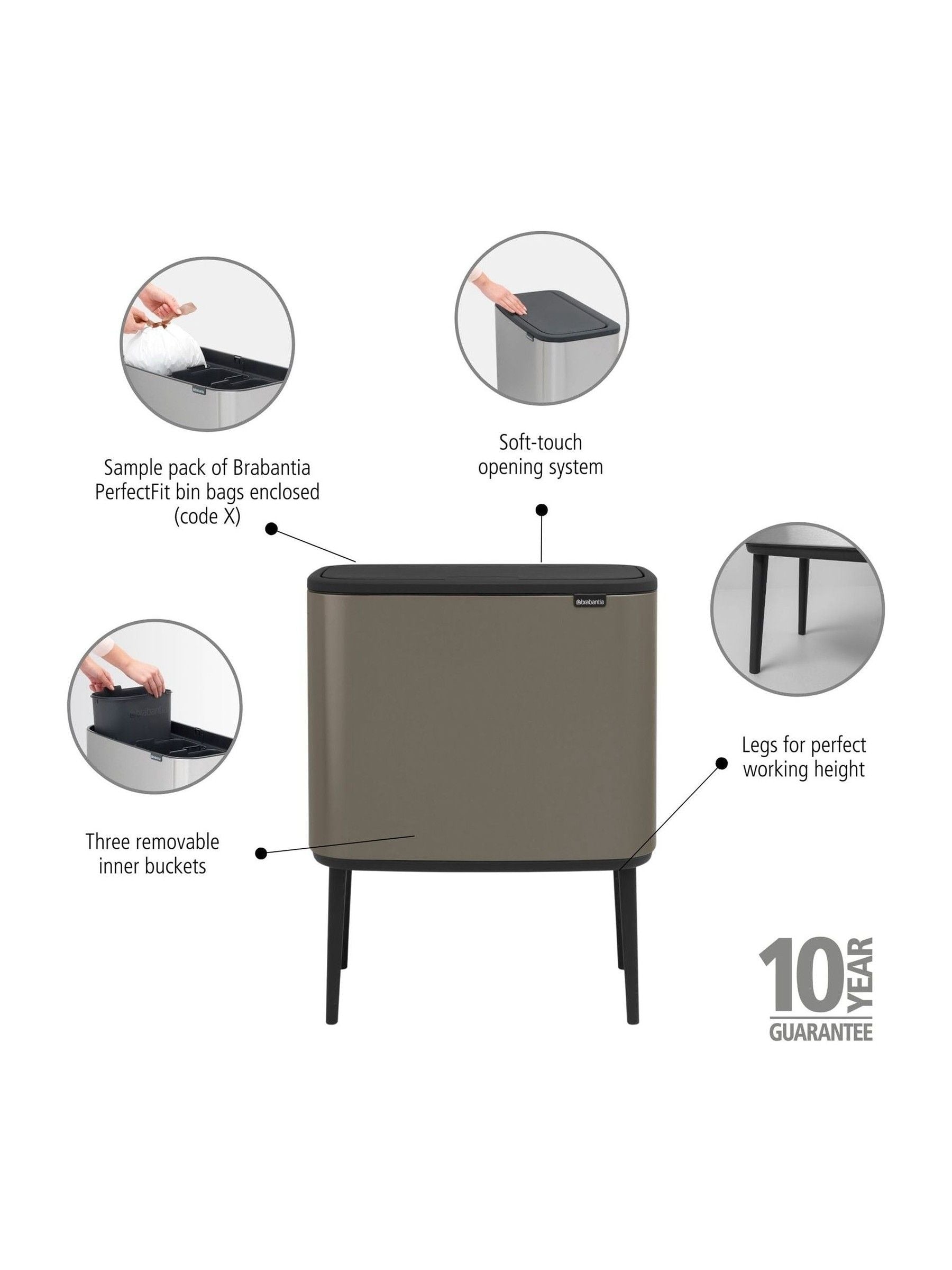 Brabantia Bo Touch Bin 3x11L recycling bin, imported from the UK