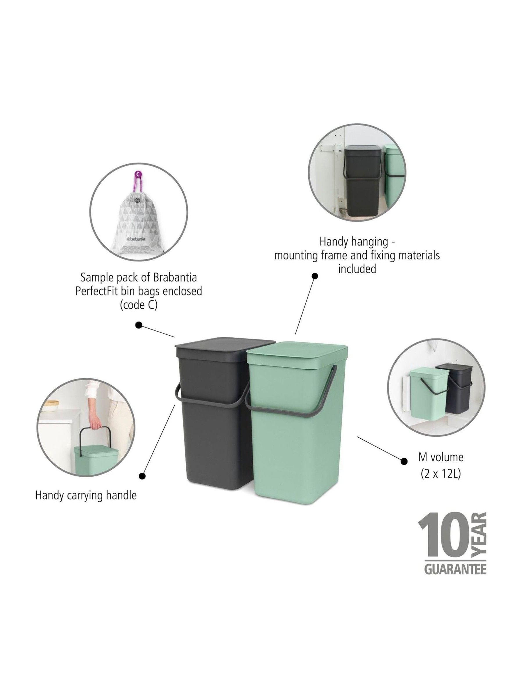 Brabantia Sort & Go built-in bin 2x12L, imported from the UK