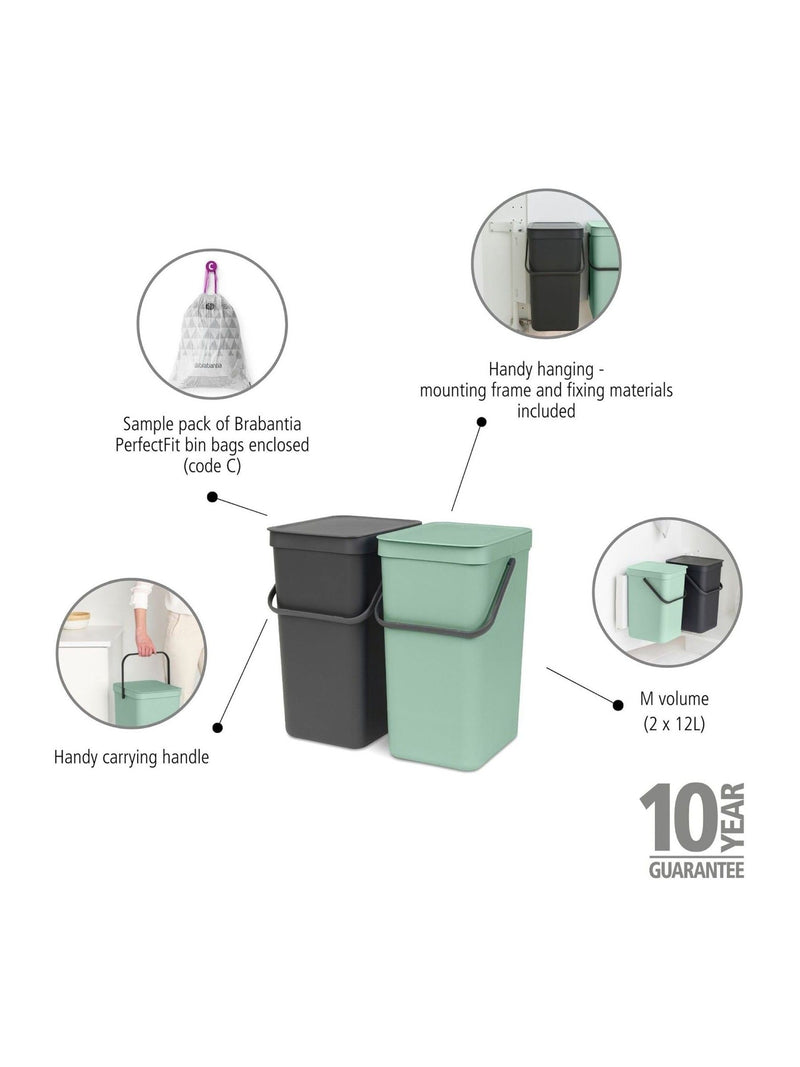 Brabantia Sort & Go built-in bin 2x12L, imported from the UK