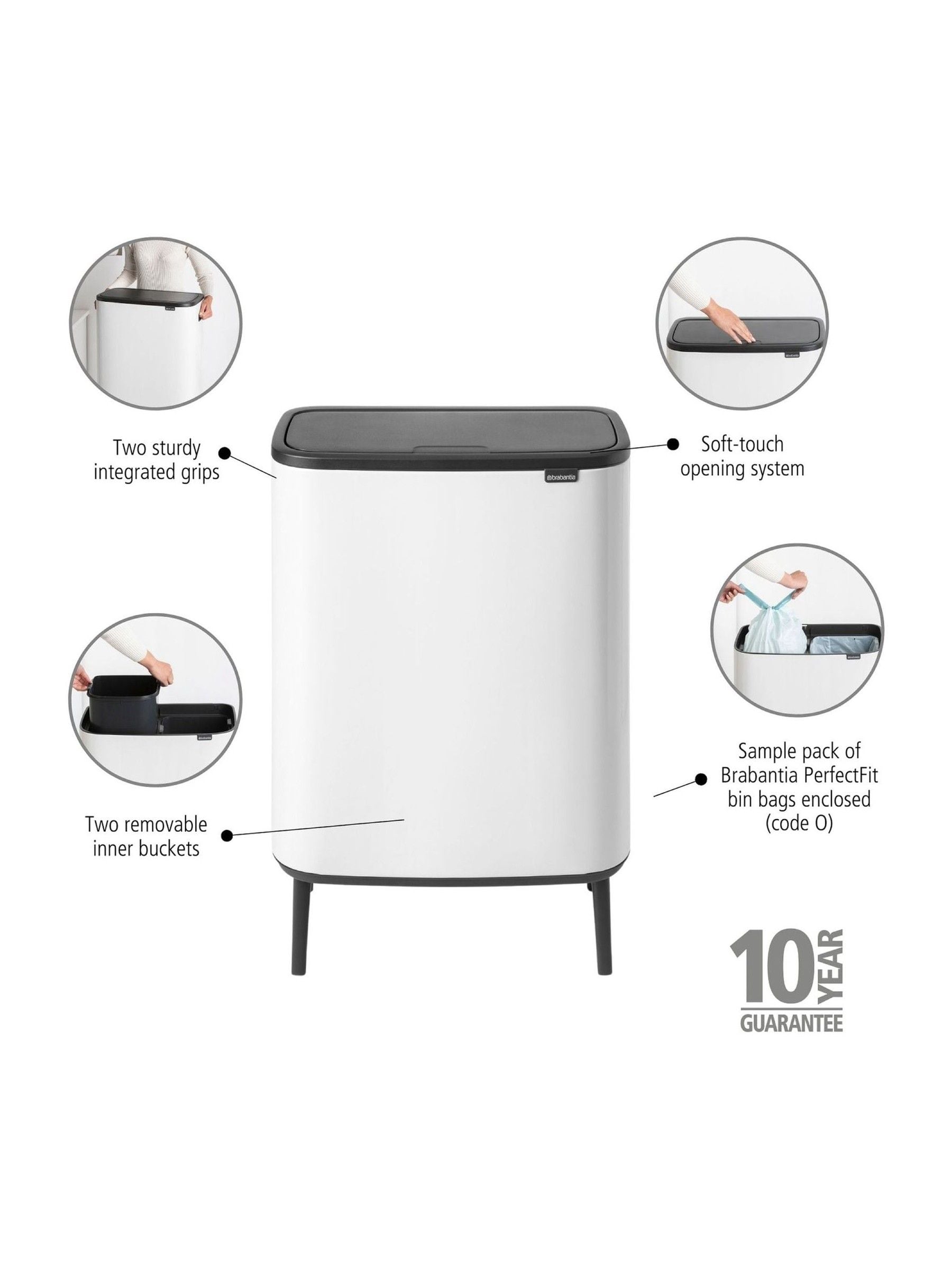 Brabantia White Bo Touch Bin 2 x 30L - British product