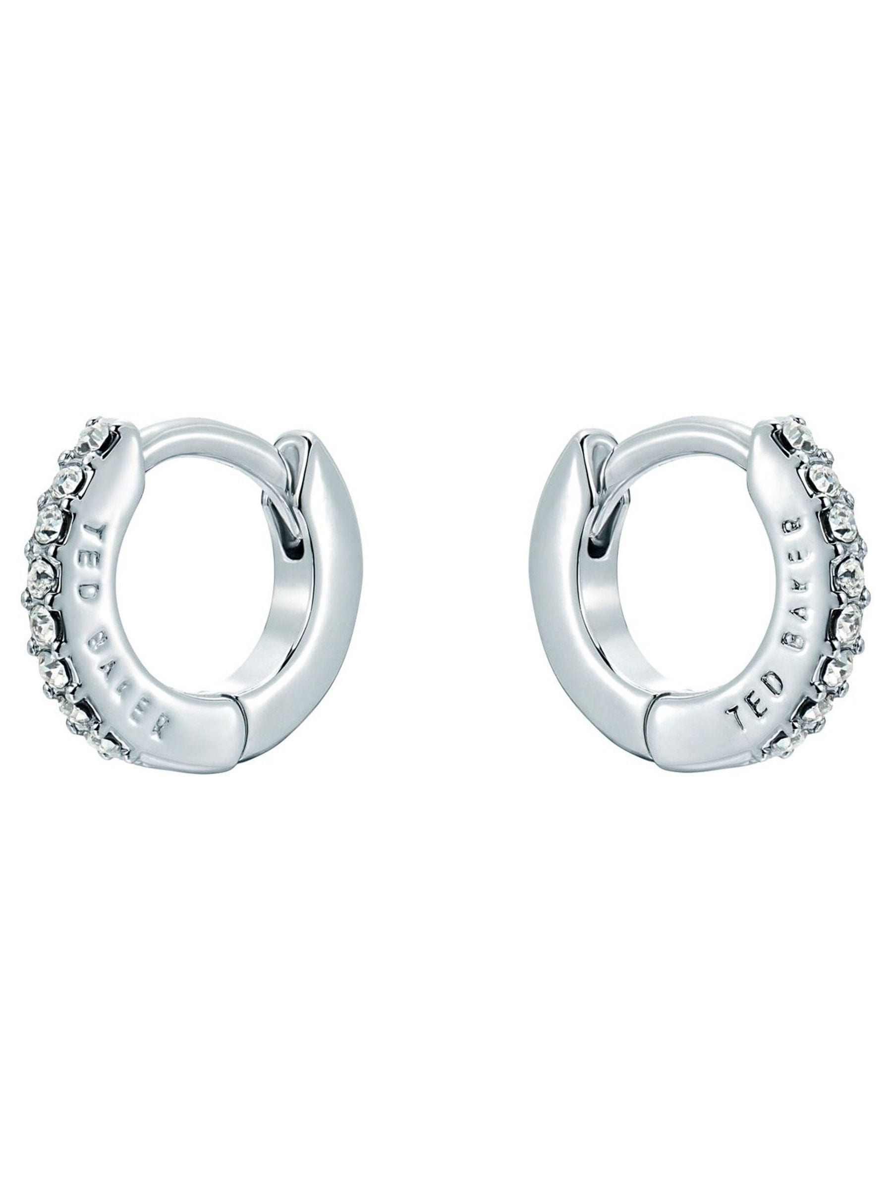 Ted Baker silver tone clear crystal Hettie hoop earrings 10mm (British brand)