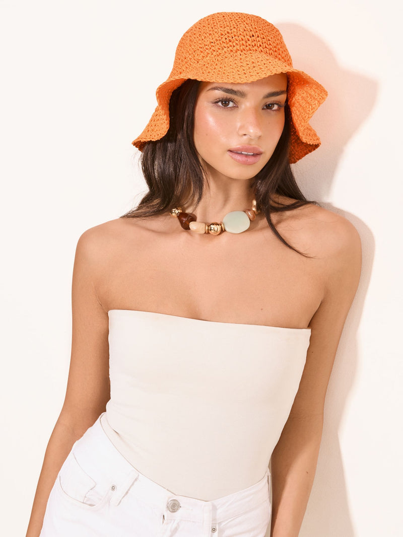 Lipsy orange straw look bucket hat, UK version