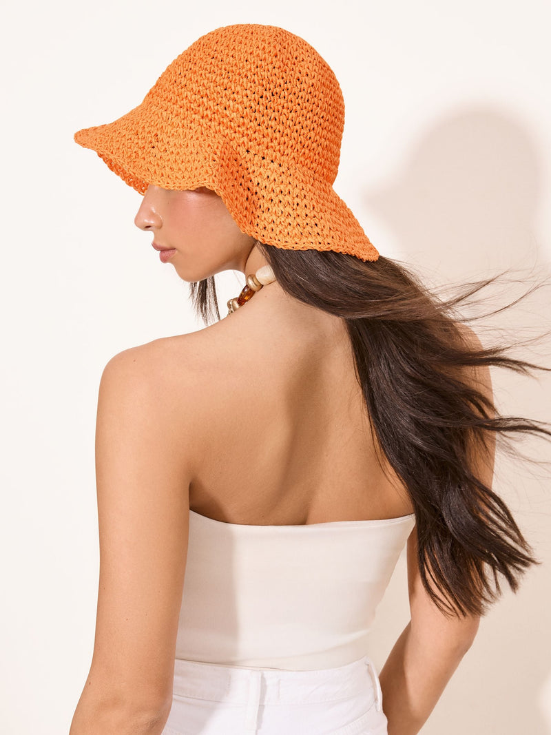 Lipsy orange straw look bucket hat, UK version