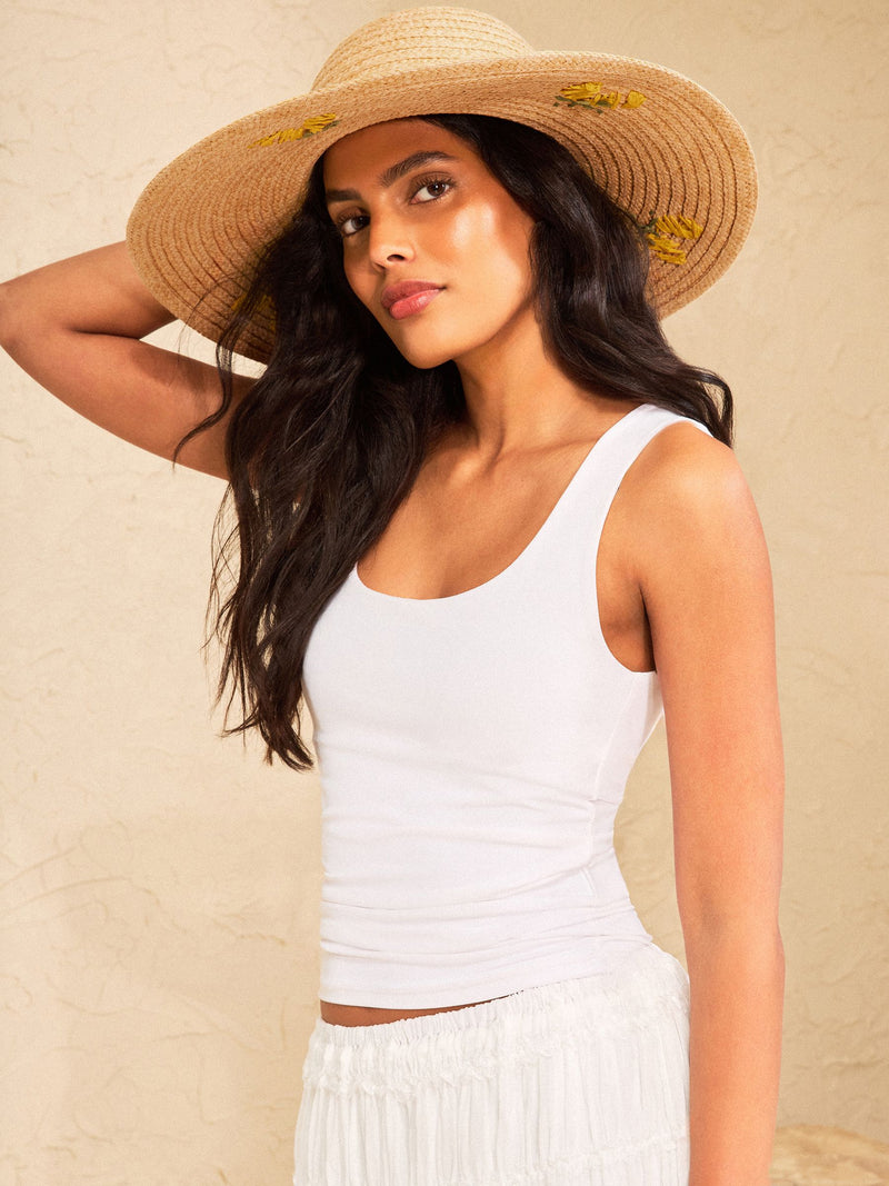 Love & Roses natural lemon embroidered floppy hat, UK version