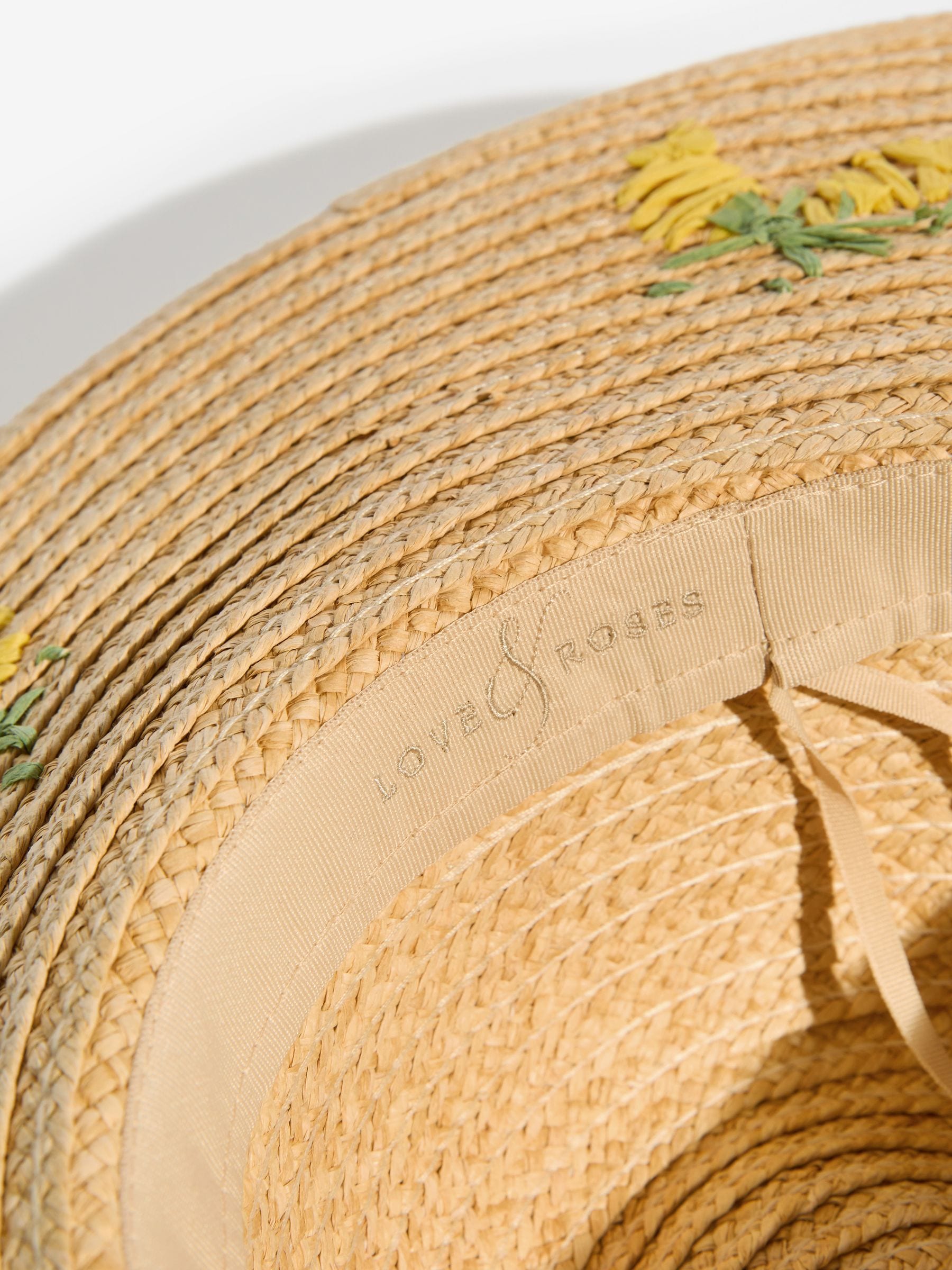 Love & Roses natural lemon embroidered floppy hat, UK version