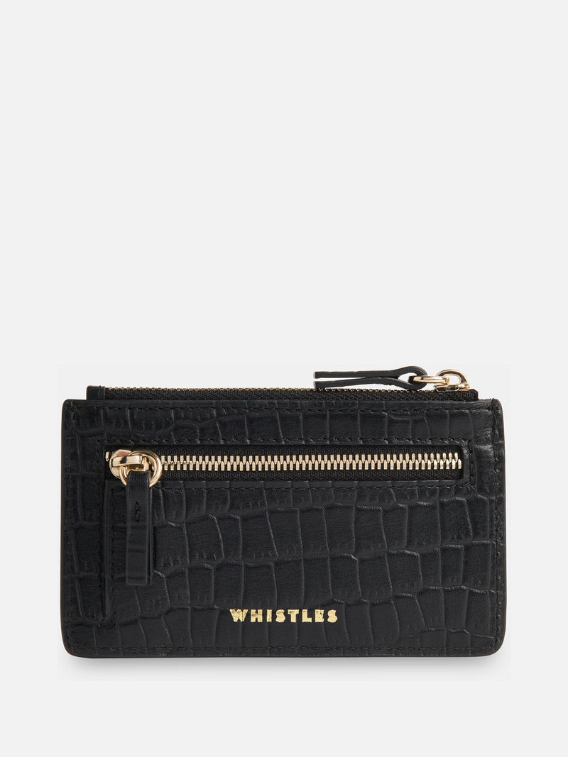 Whistles black croc zip top card holder, UK version