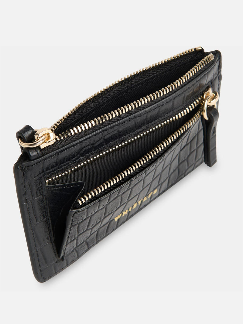 Whistles black croc zip top card holder, UK version