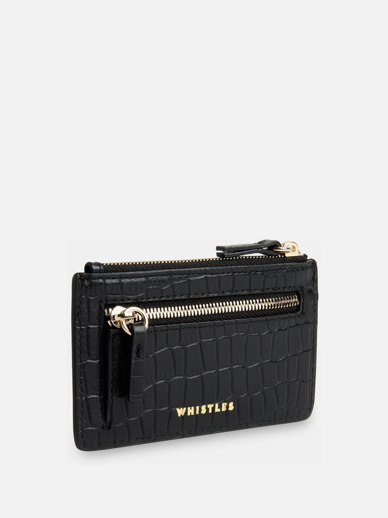 Whistles black croc zip top card holder, UK version