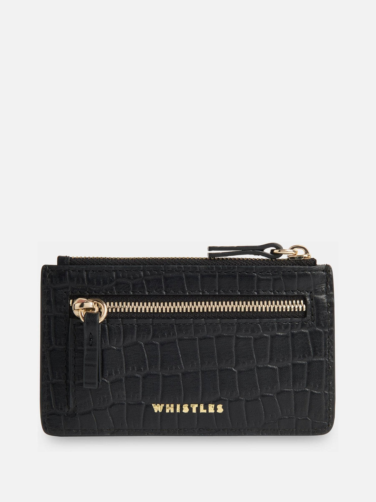 Whistles black croc zip top card holder, UK version