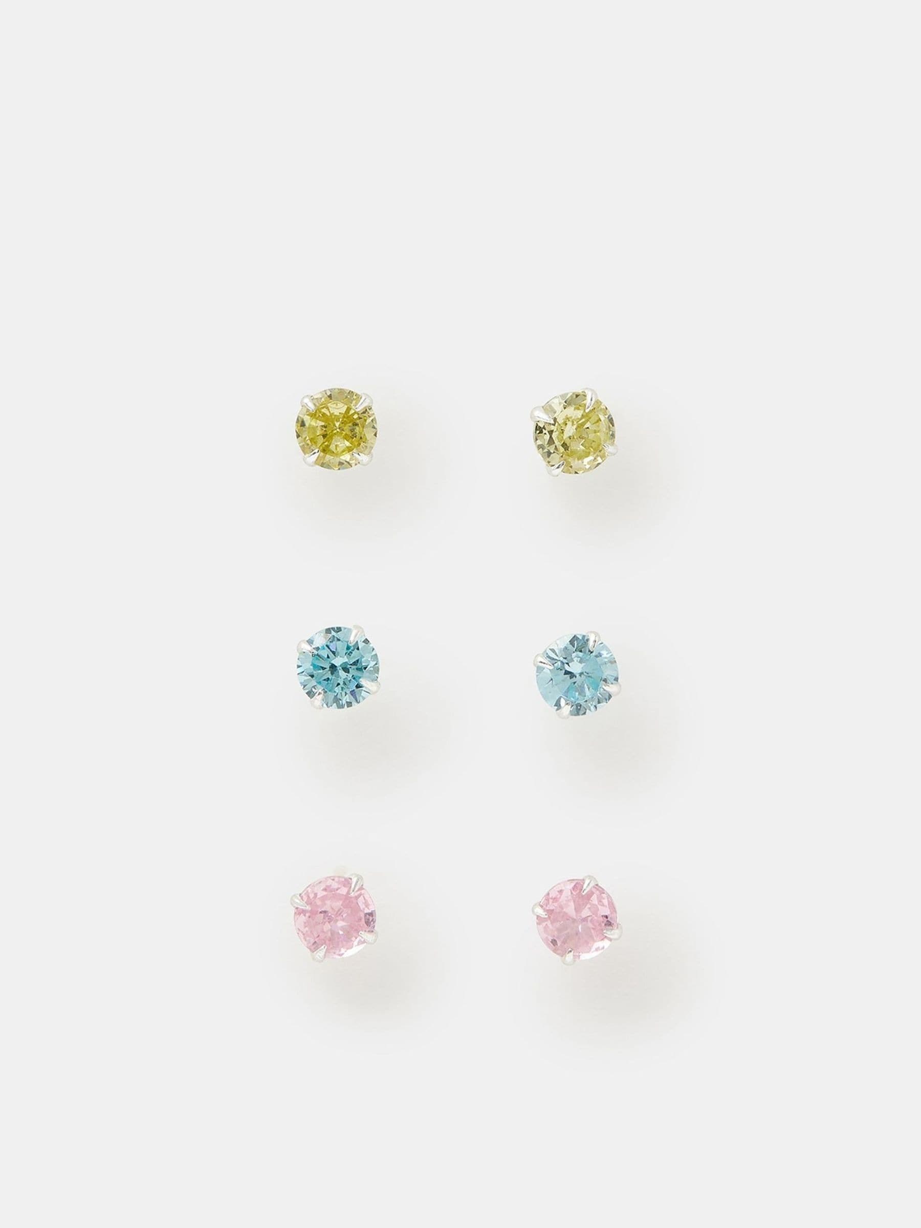 Accessorize silver tone sterling silver diamanté stud earrings 3 pack - British product