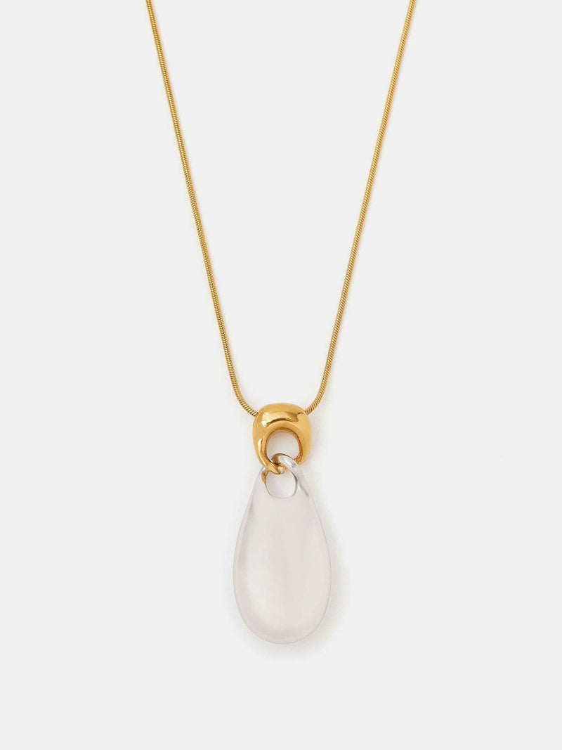 Gold Tone Stainless Steel Mixed Metal Teardrop Pendant Necklace