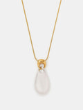 Gold Tone Stainless Steel Mixed Metal Teardrop Pendant Necklace