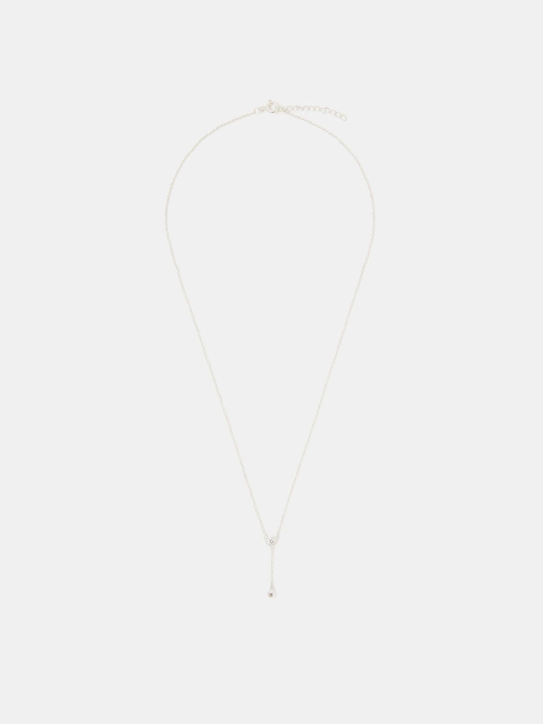 Sterling Silver Lariat Necklace with Diamanté Pendant and Lobster Clasp
