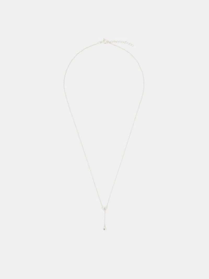 Sterling Silver Lariat Necklace with Diamanté Pendant and Lobster Clasp
