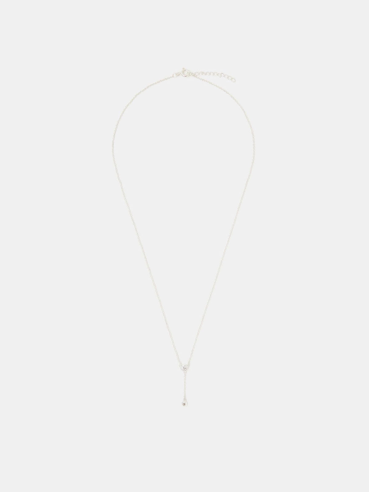 Sterling Silver Lariat Necklace with Diamanté Pendant and Lobster Clasp