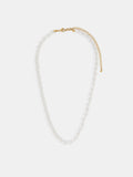 Gold Tone Stainless Steel Faux Pearl Bead Necklace with Lobster Clasp and Extender