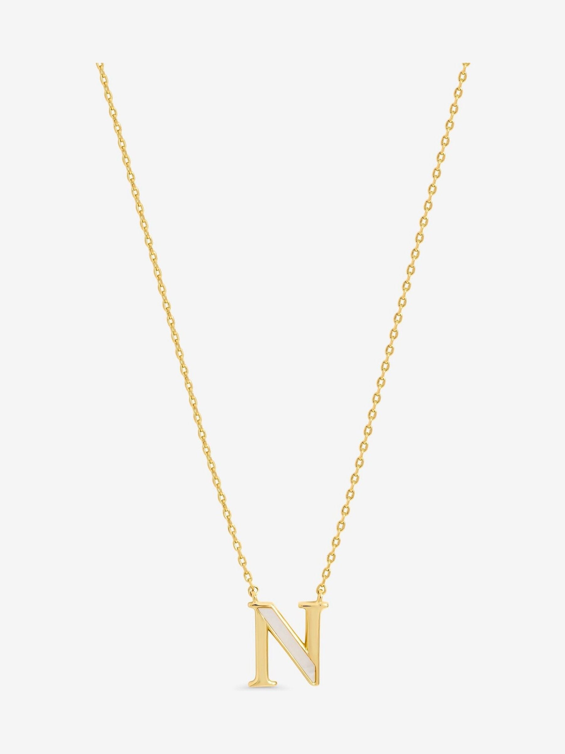 Inicio Gold 14K Real Plated and Mother of Pearl Initial Pendant - N - Gift Pouch
