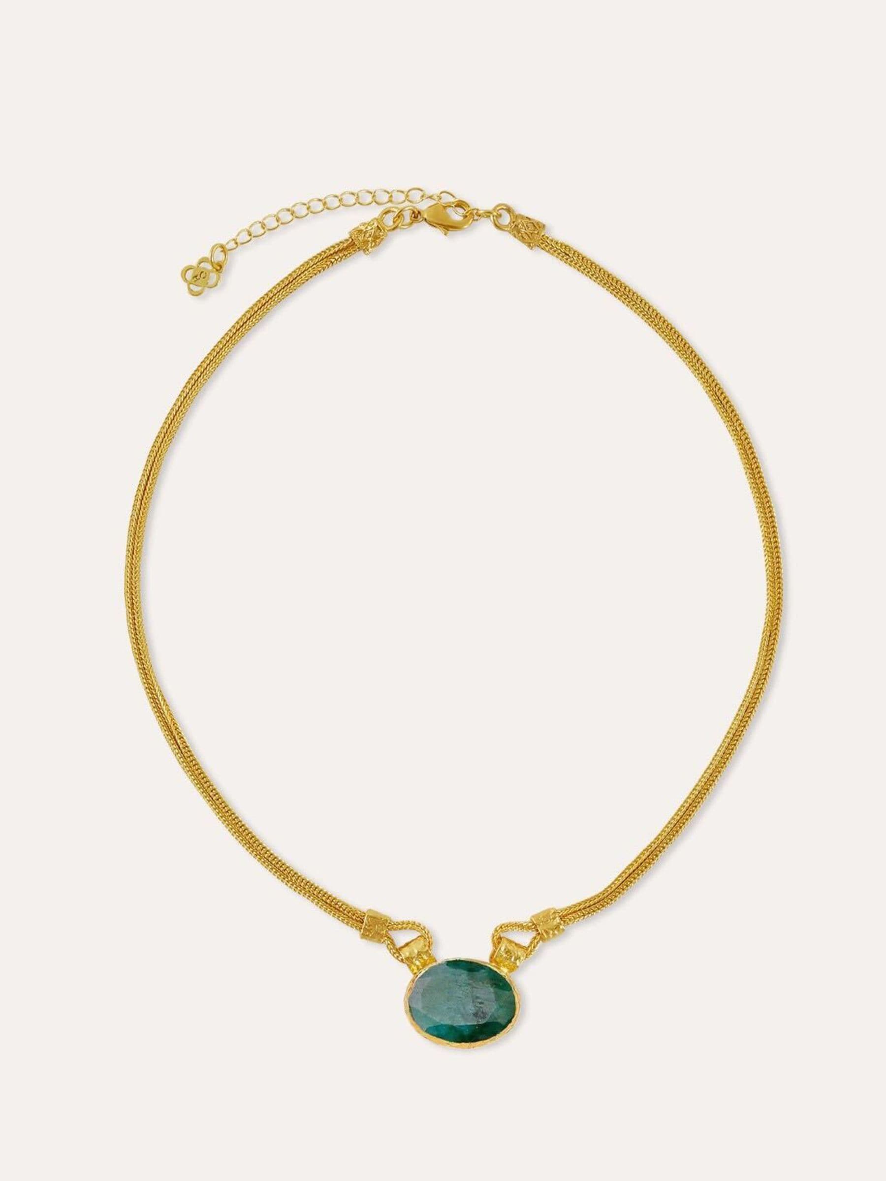 Ottoman Hands gold tone Daphne emerald chain necklace (British brand)