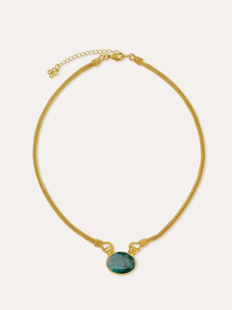 Ottoman Hands gold tone Daphne emerald chain necklace (British brand)