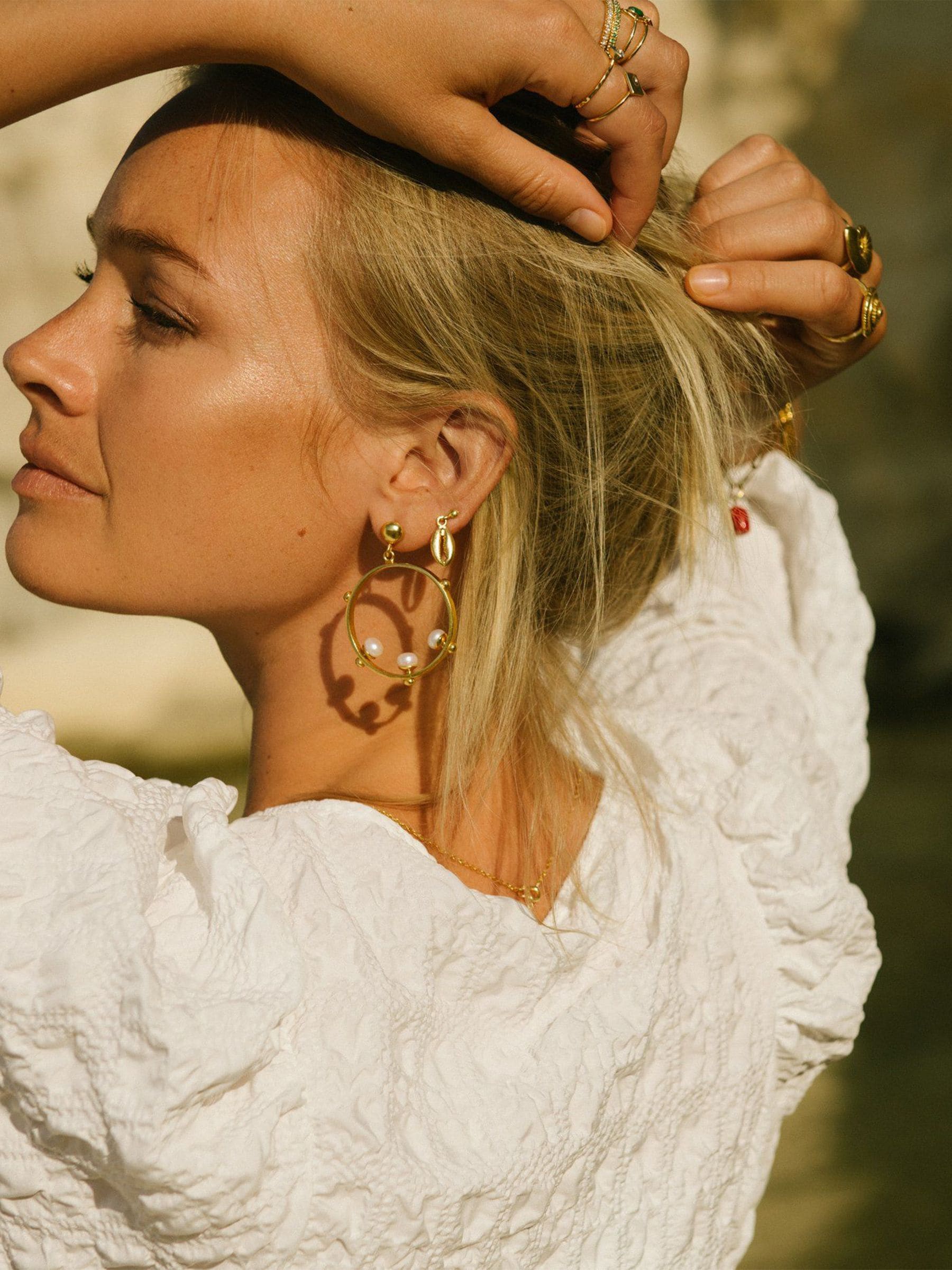 Aristea pearl and bead hoop earrings (British brand)