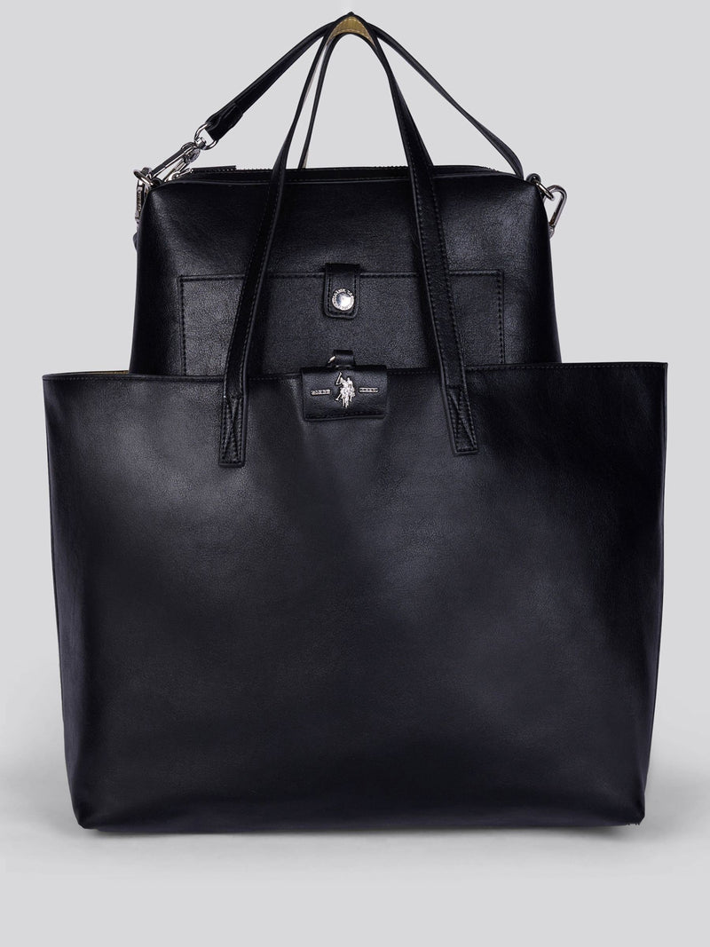 U.S. Polo Assn black reversible shopping bag with matching pouch (British brand)