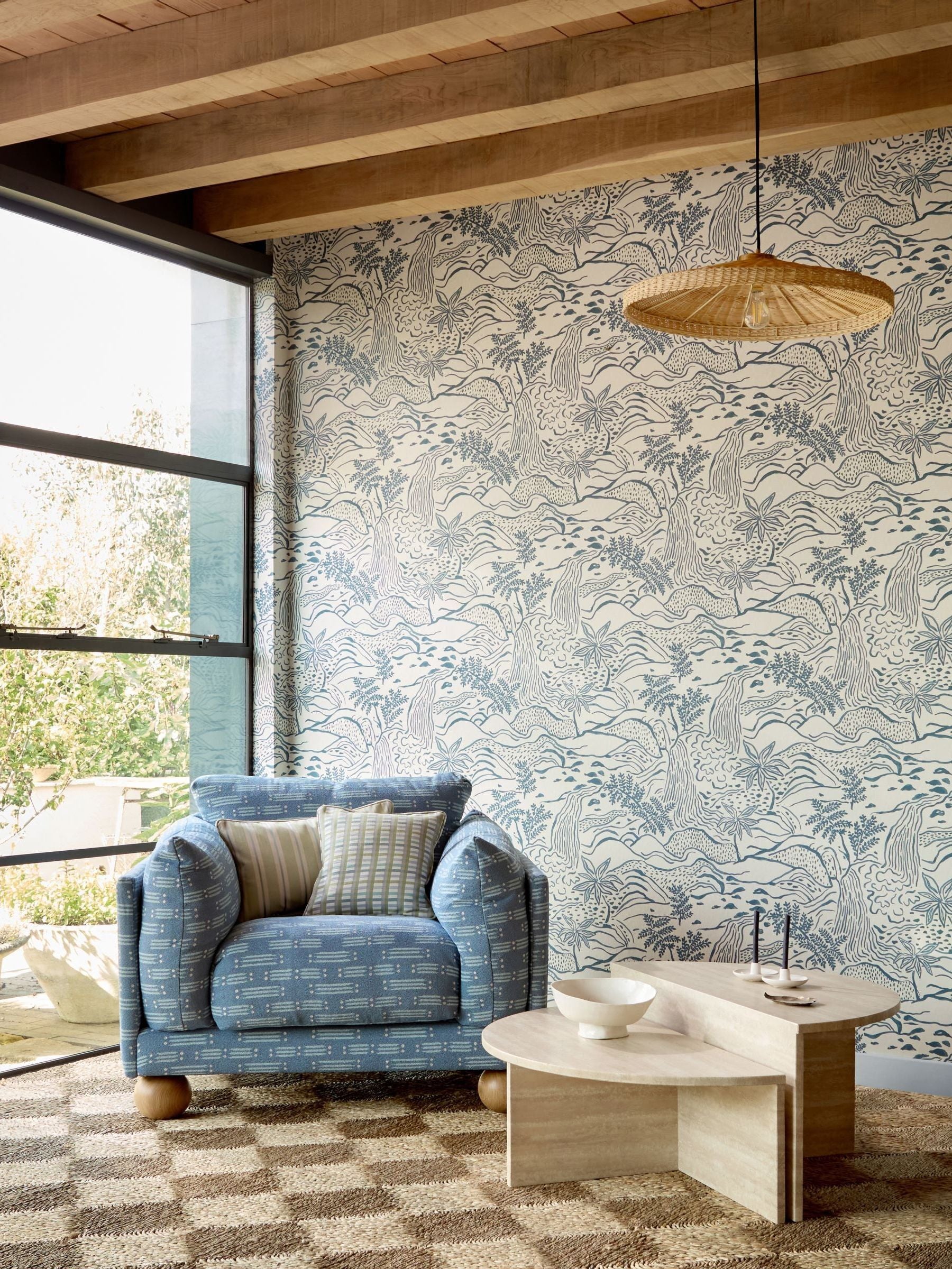 Scion Blue Falling Foss wallpaper mural landscape design (British brand)