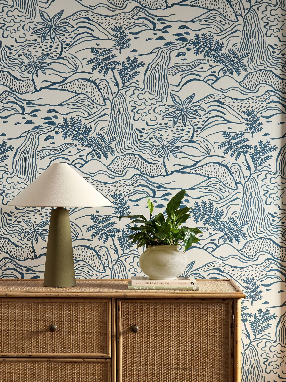 Scion Blue Falling Foss wallpaper mural landscape design (British brand)
