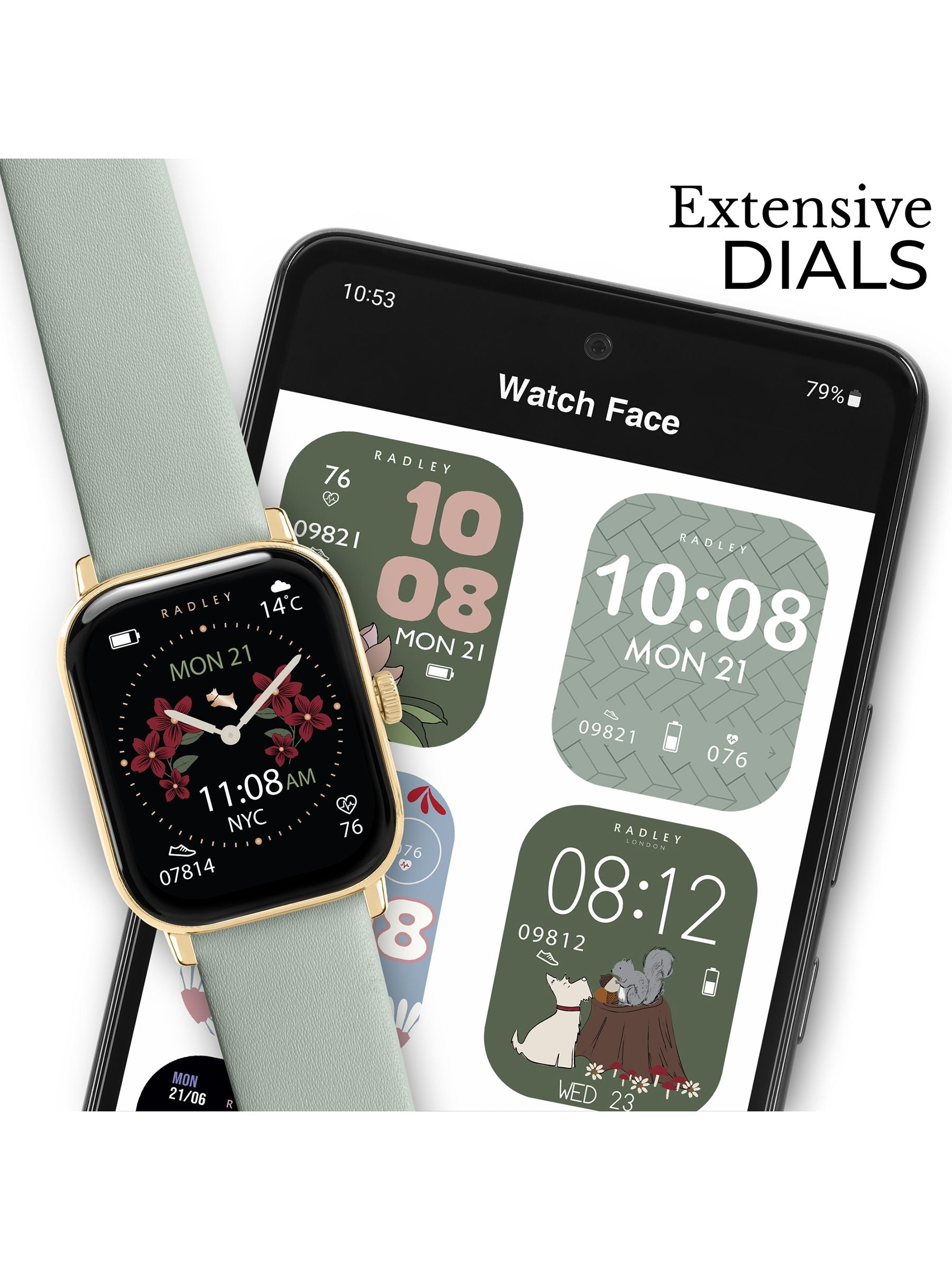 Radley Series 56 smart watch set with leather and silicone straps, imported from the UK