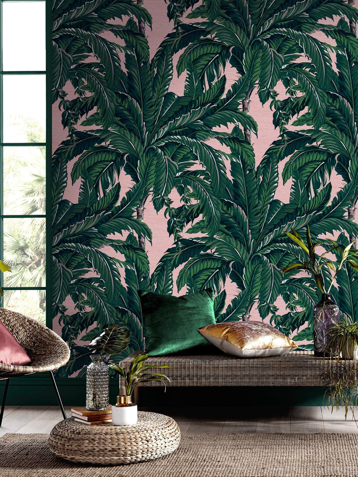 Graham & Brown Blush Daintree Palm 10M Wallpaper