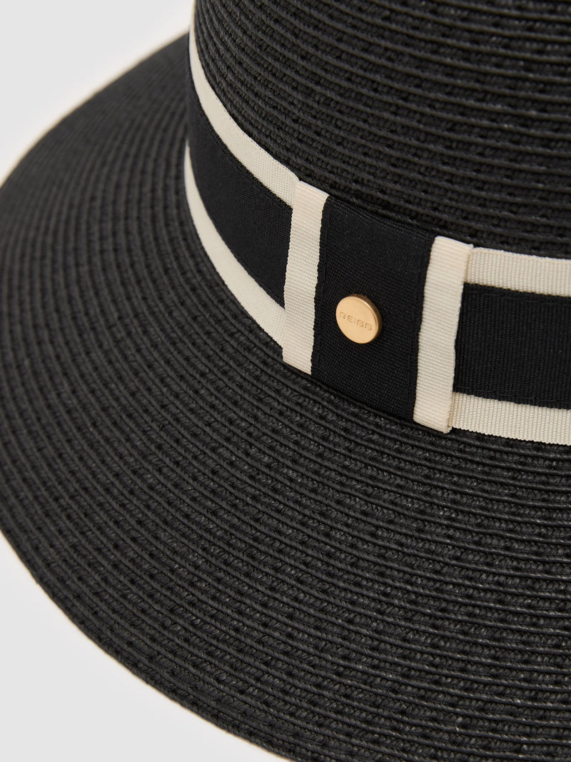 Reiss black straw hat, imported from the UK