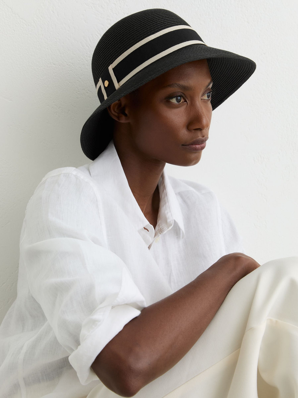 Reiss black straw hat, imported from the UK
