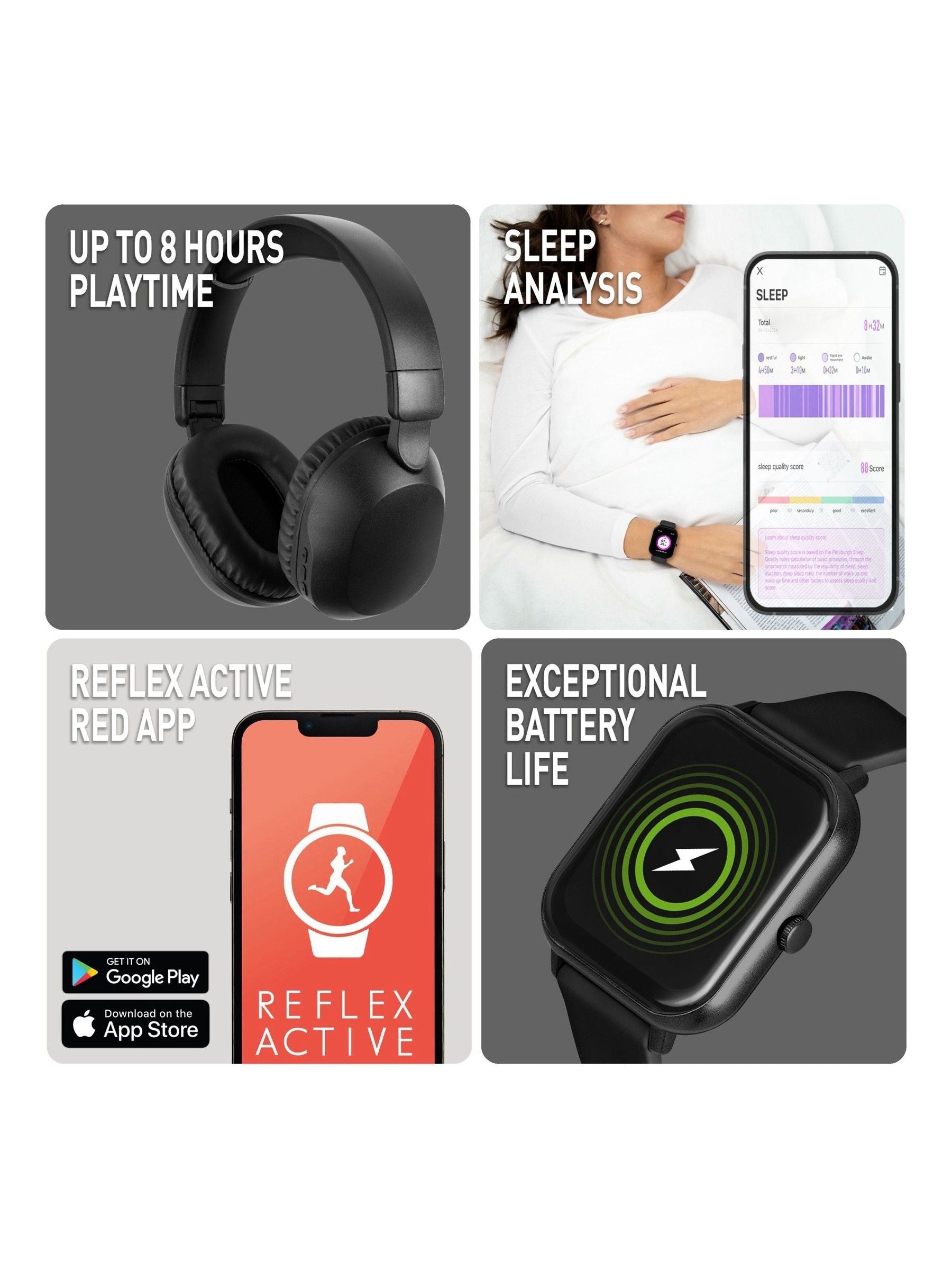 Reflex Active Nexus smartwatch and headphone set black, UK version