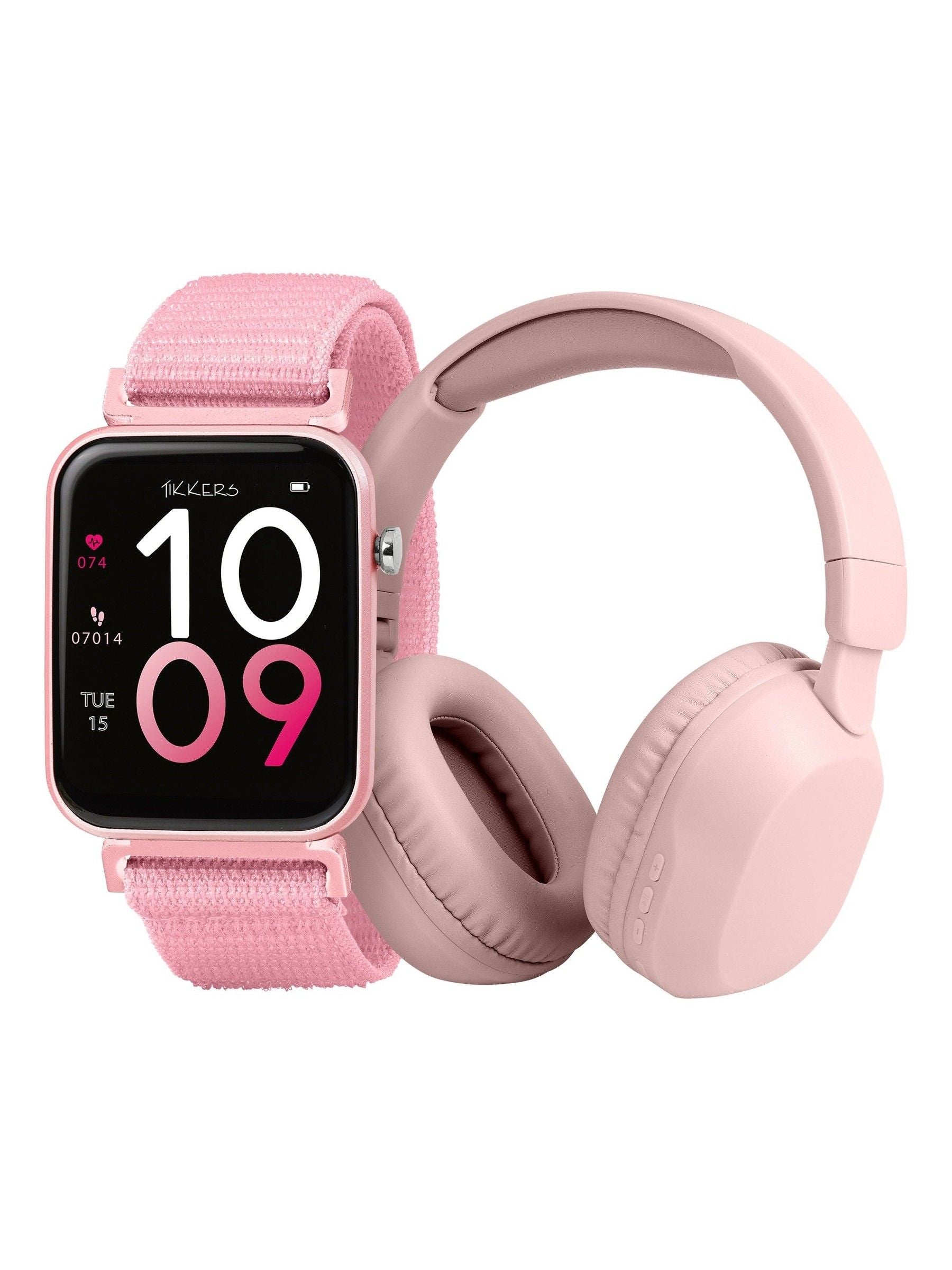 Tikkers Pink Series 13 - Easy Release Fabric Strap Smart Watch & Headphone Set