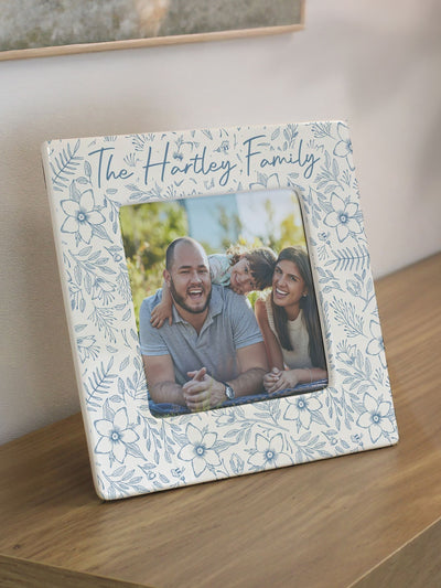 Next PMC Personalised Blue Floral Ceramic 4x4 Photo Frame- Buy online at McGrocer