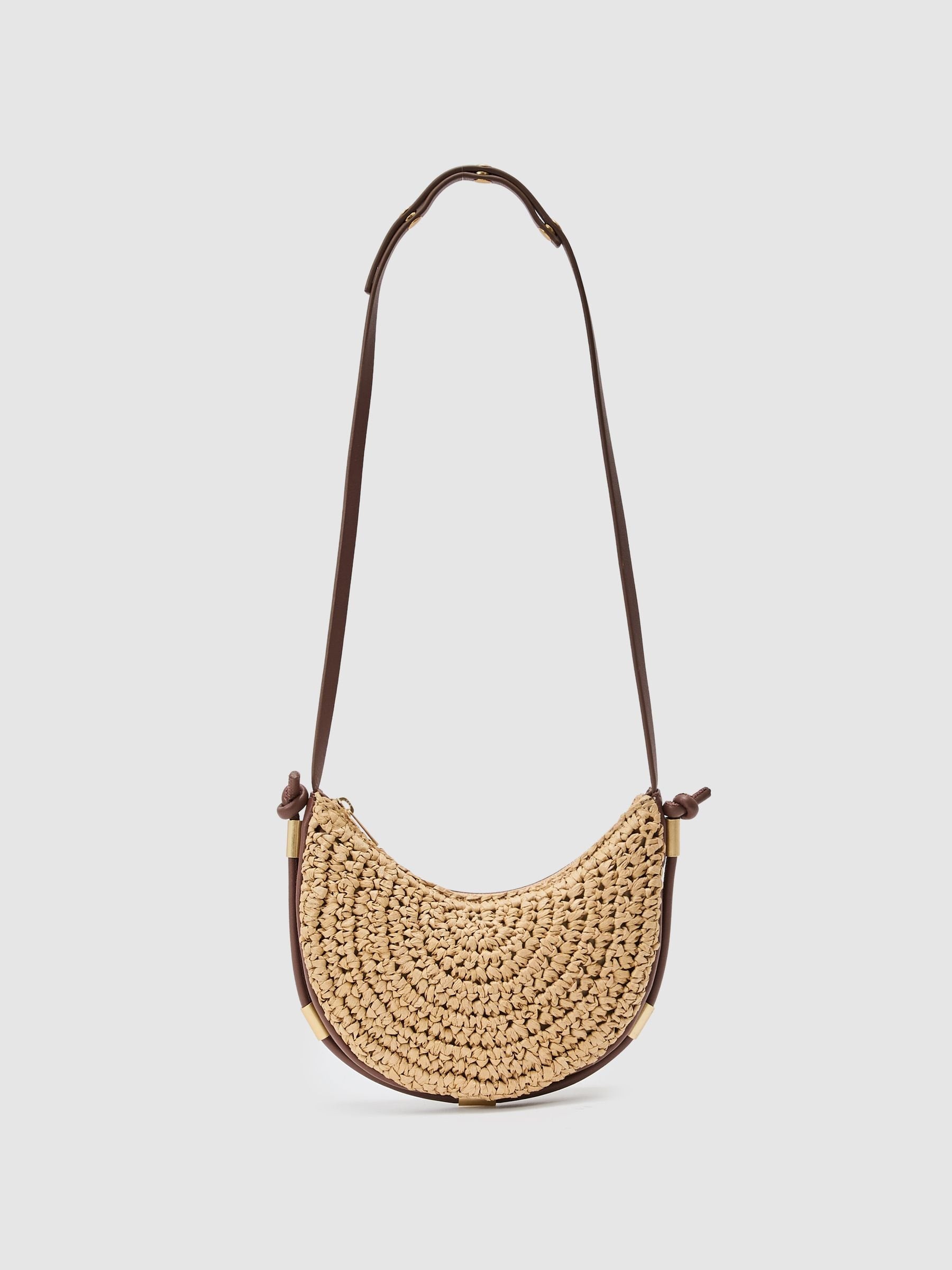Reiss Harriet raffia-effect shoulder bag, imported from the UK