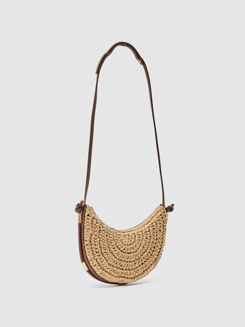 Reiss Harriet raffia-effect shoulder bag, imported from the UK