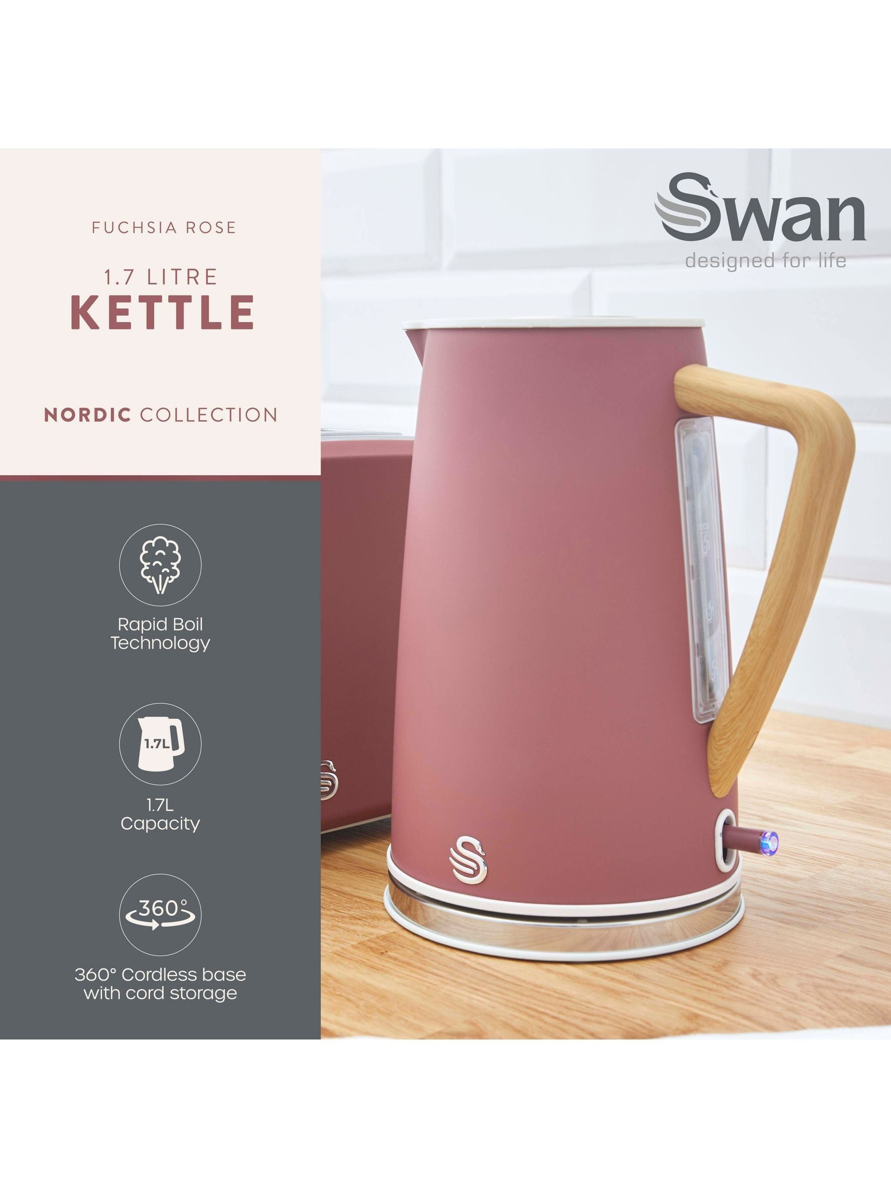 Swan Oatmeal Nordic Cordless Electric Kettle 1.7L (British brand)