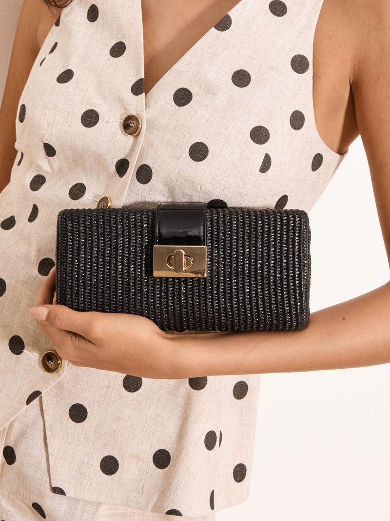 Lipsy Black Raffia Effect Clutch Bag