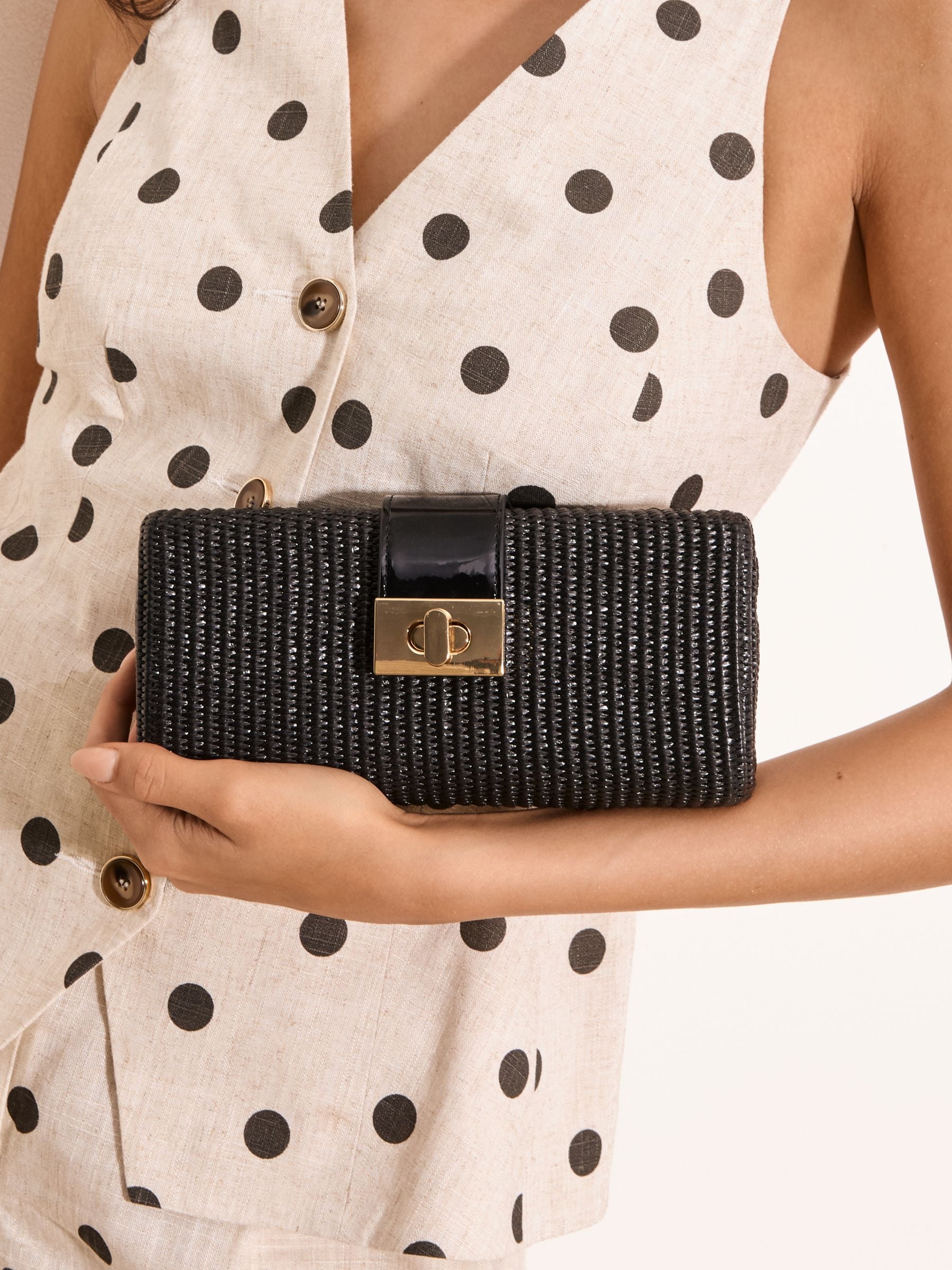 Lipsy Black Raffia Effect Clutch Bag
