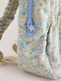 Floral blue ditsy cat backpack with quilted texture - British product