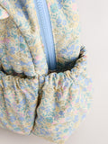Floral blue ditsy cat backpack with quilted texture - British product