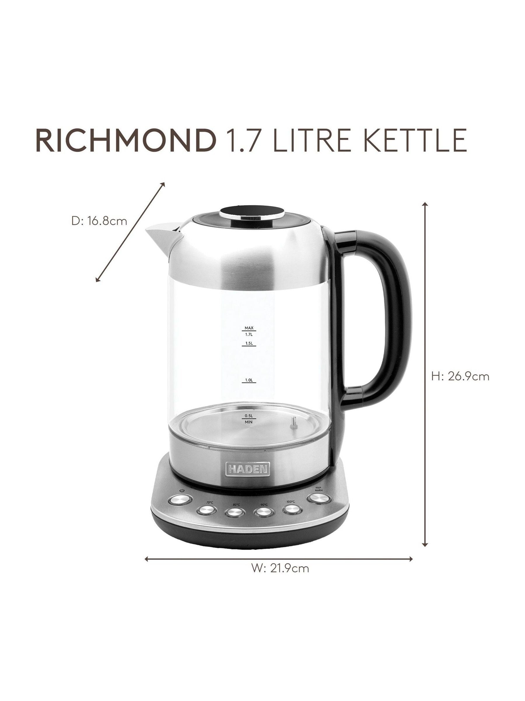 Haden Richmond variable temperature glass kettle 1.7L, UK version