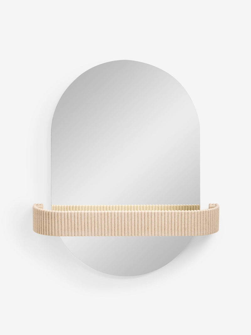 Cream ribbed bathroom mirror with shelf 65cm, UK version