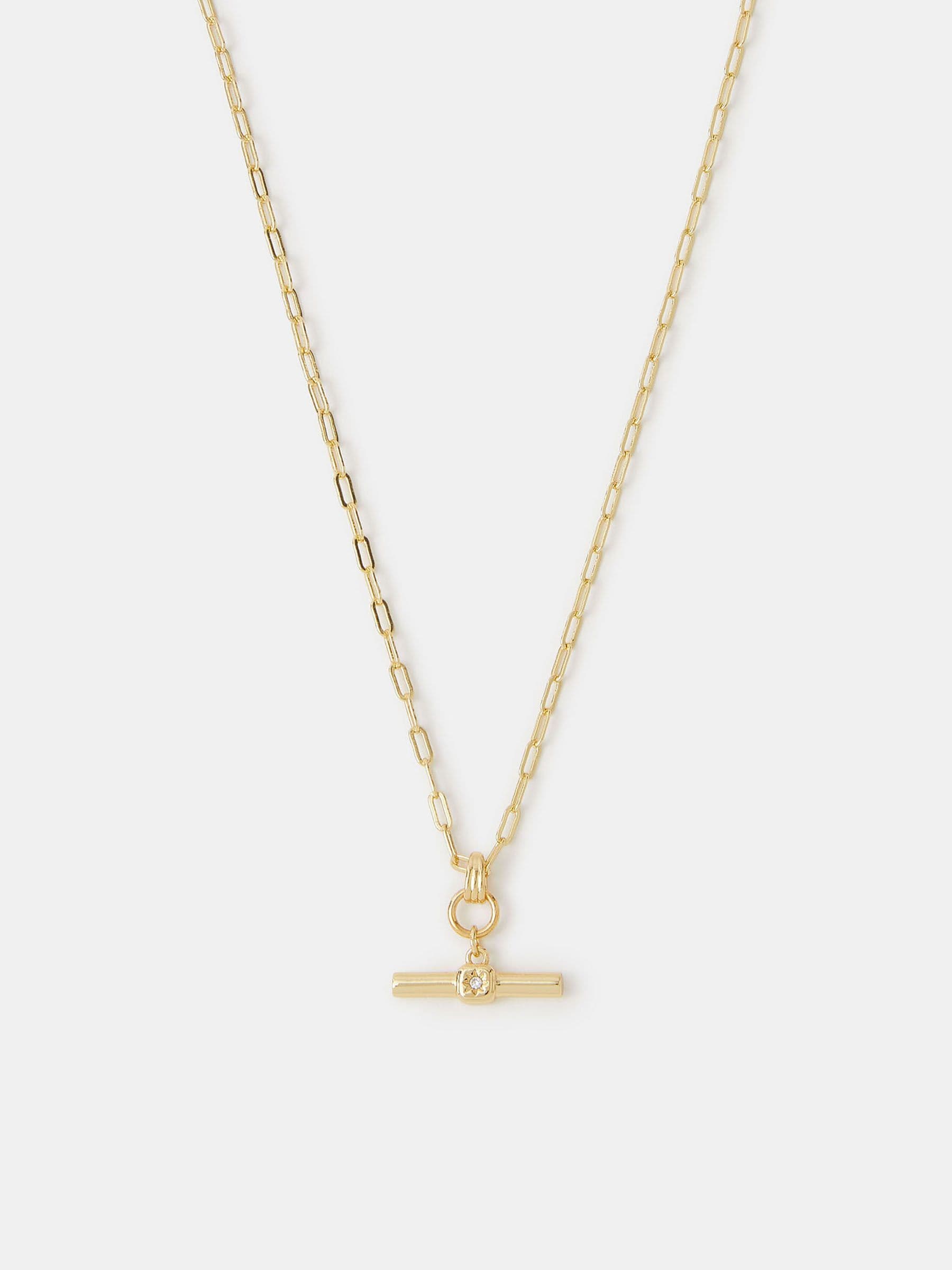Accessorize gold-plated T-bar pendant necklace, UK version
