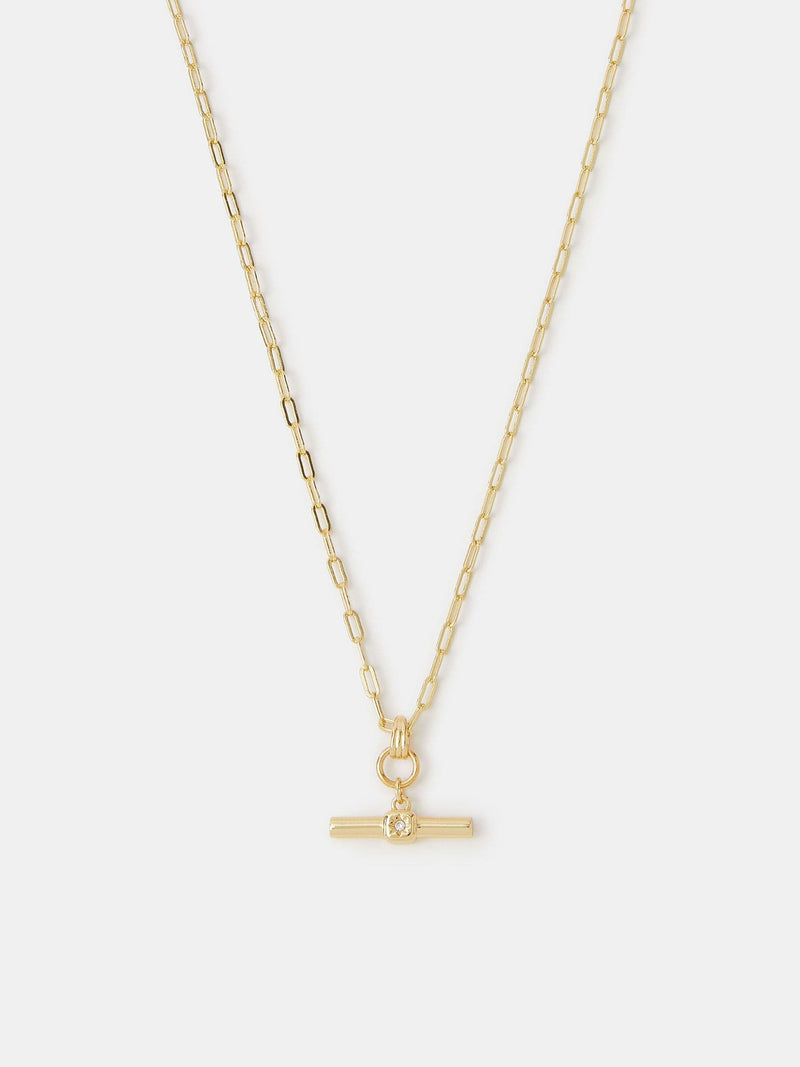 Accessorize gold-plated T-bar pendant necklace, UK version