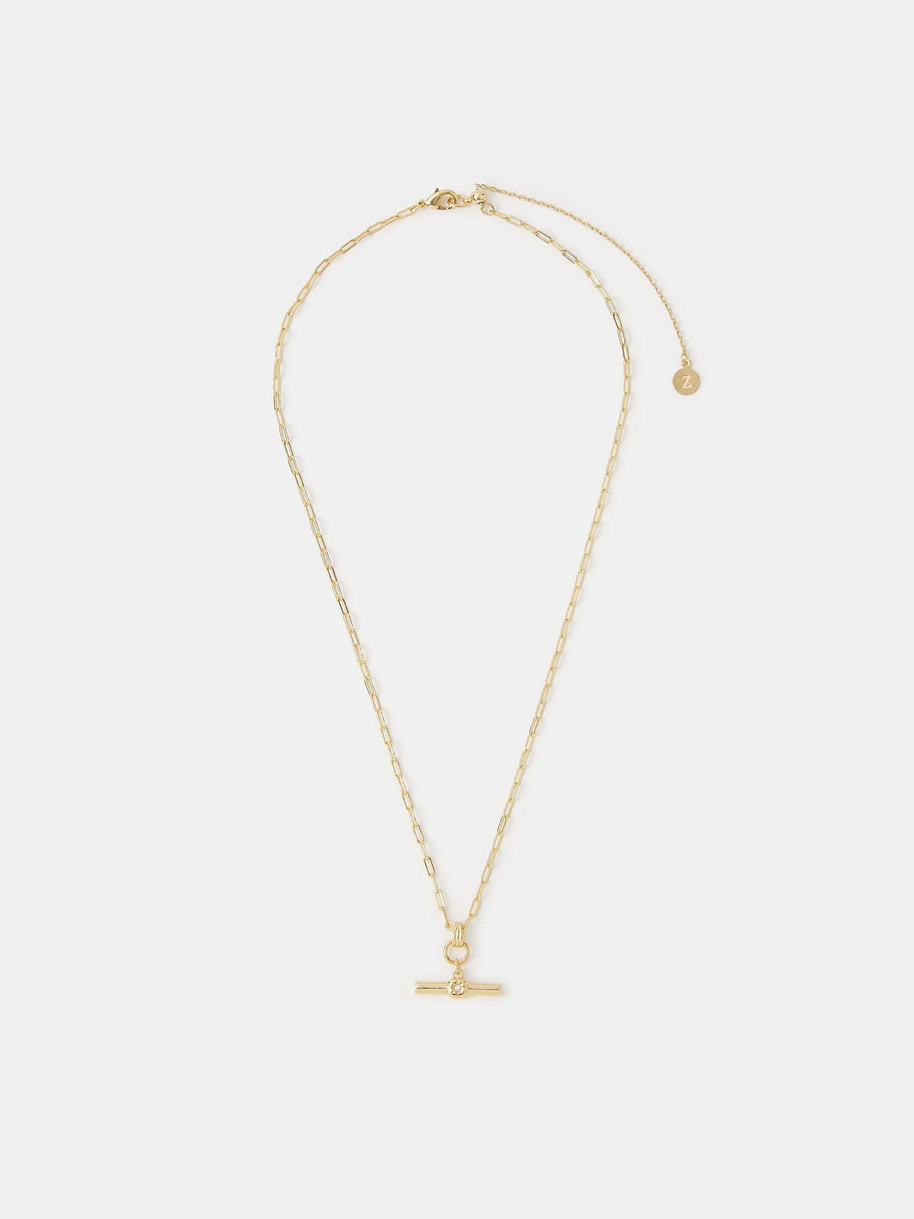 Accessorize gold-plated T-bar pendant necklace, UK version